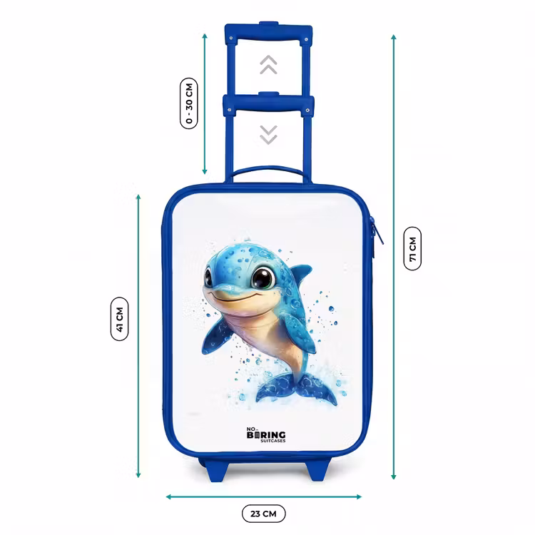 Kids’ Suitcase - Blue - Happy dolphin with water drops on white — 8