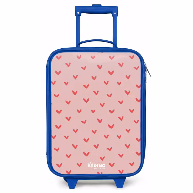 Kids’ Suitcase - Blue - Heart pattern with pink colors — 2