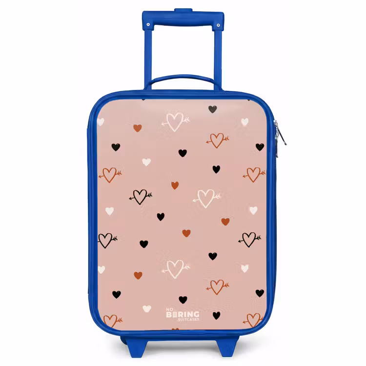 Kids’ Suitcase - Blue - Hearts with arrows in black, white and pink — 1