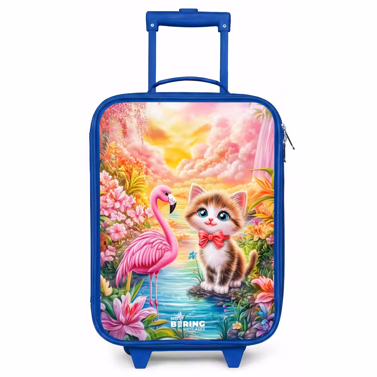 Kids’ Suitcase - Blue - Kitten with flamingo in tropical flower paradise — 1