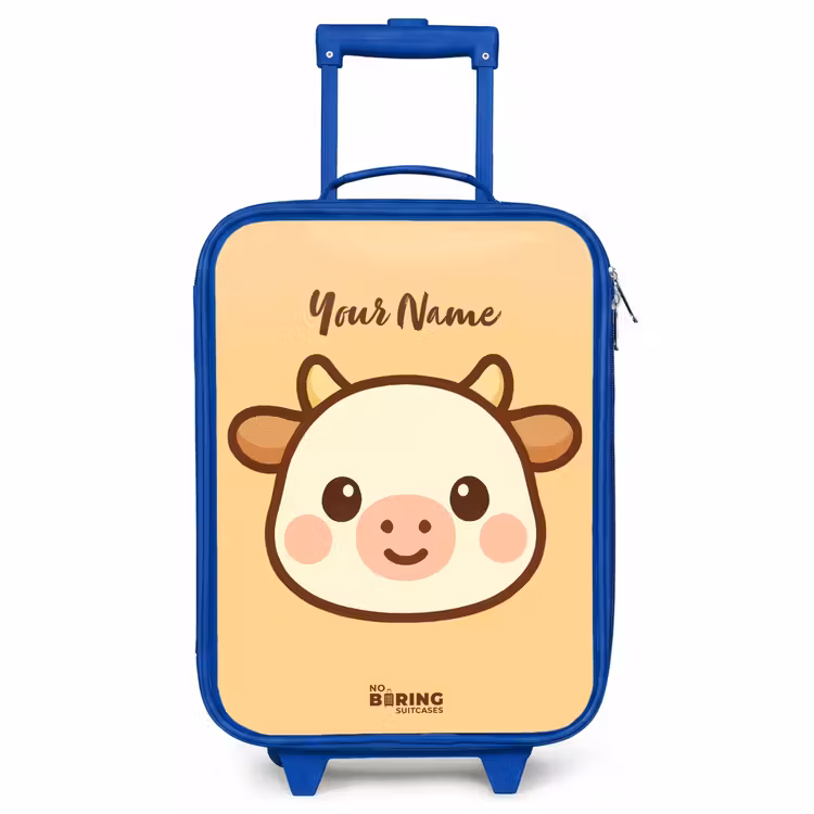 Kids’ Suitcase - Blue - Kawai - Cow - Brown — 1