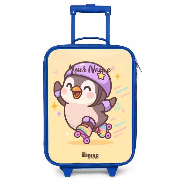 Kids’ Suitcase - Blue - Kawai - Penguin - Roller skates — 1
