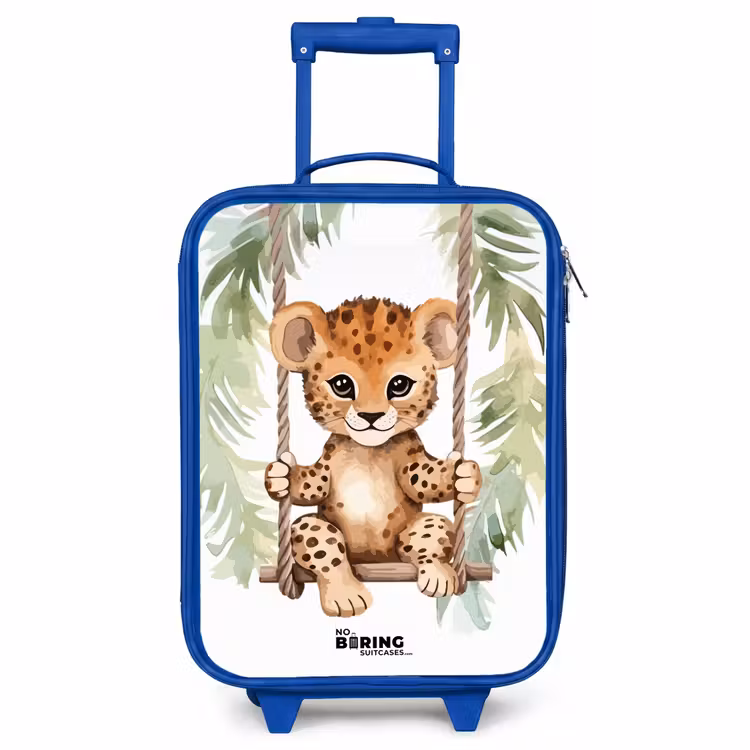 Kids’ Suitcase - Blue - Leopard cub on a swing watercolor illustration — 1