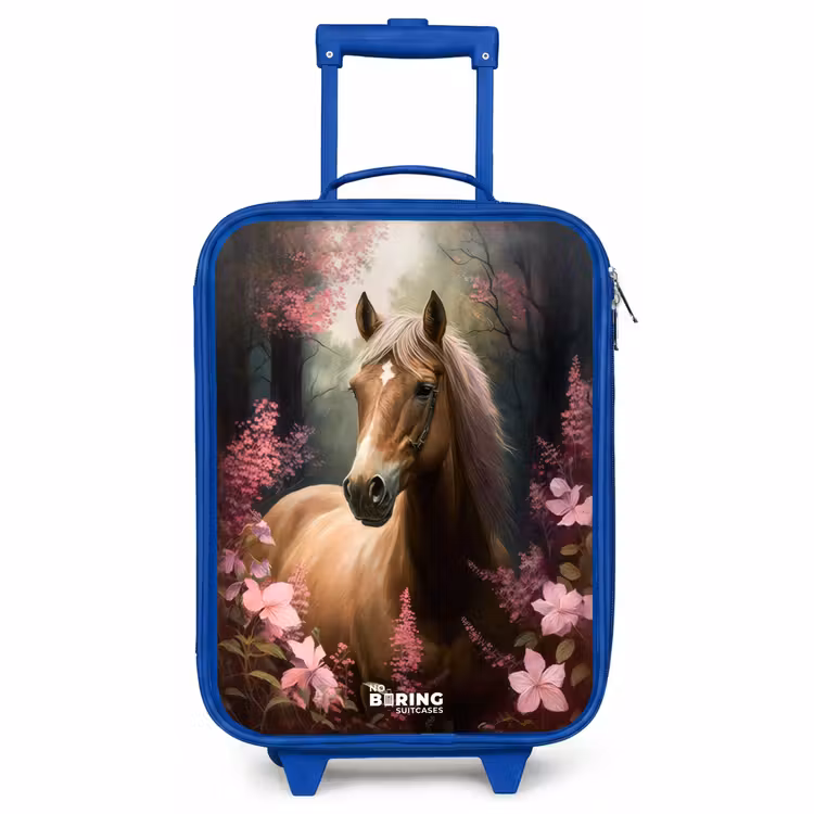 Kids’ Suitcase - Blue - Light brown horse among pink flowers — 1