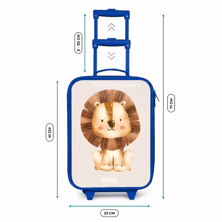 Kids’ Suitcase - Blue - Lion illustration with beige background — 8