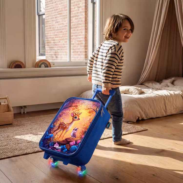 Kids’ Suitcase - Blue - Little deer and owl in a pink fairy tale forest — 5