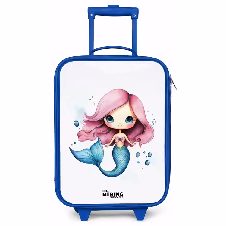 Kids’ Suitcase - Blue - Mermaid with pink hair and blue tail among bubbles — 1