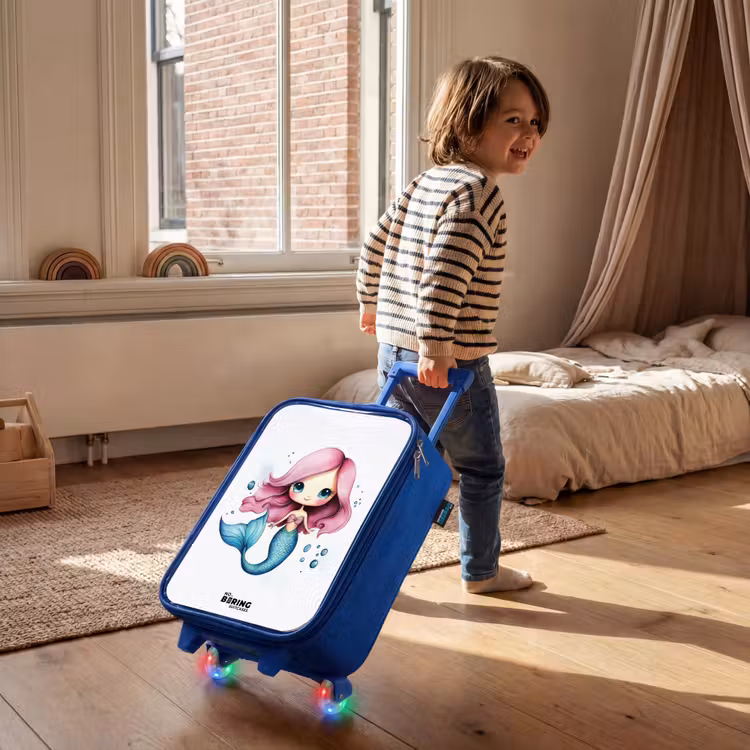 Kids’ Suitcase - Blue - Mermaid with pink hair and blue tail among bubbles — 5