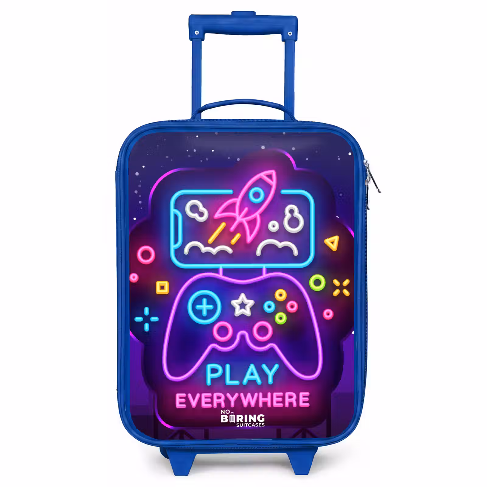 Kids’ Suitcase - Blue - Neon illustration with a controller — 1