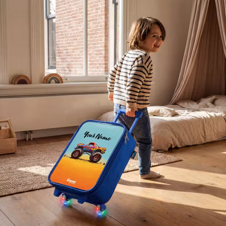 Kids’ Suitcase - Blue - Monster Truck with Graffiti Print in the Sand — 5