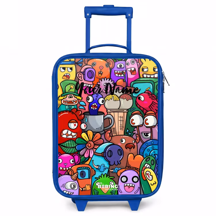 Kids’ Suitcase - Blue - Monsters, flowers and ice cream pattern — 2