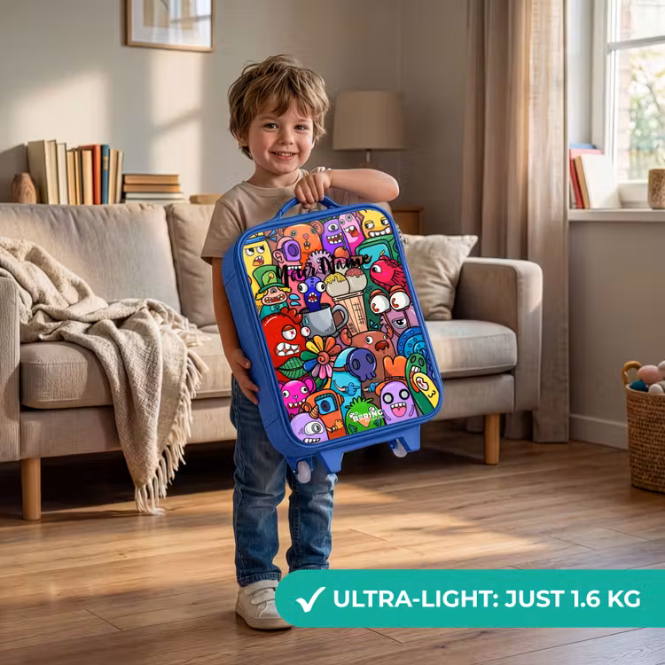 Kids’ Suitcase - Blue - Monsters, flowers and ice cream pattern — 4