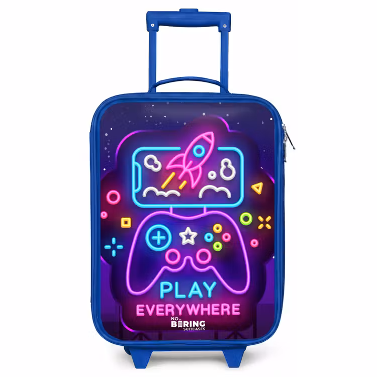 Kids’ Suitcase - Blue - Neon illustration with a controller — 1