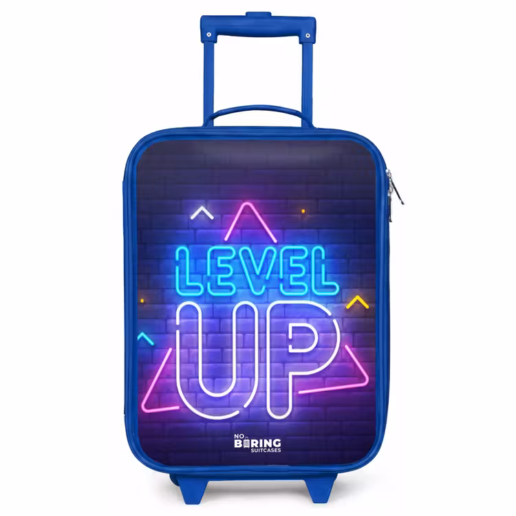 Kids’ Suitcase - Blue - Neon letters on a brick wall — 1
