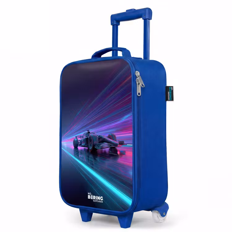 Kids’ Suitcase - Blue - Neon - Race car - Light stripes - Purple — 3