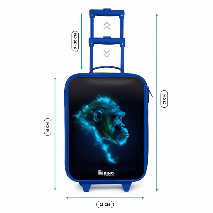 Kids’ Suitcase - Blue - Neon silhouette of a chimpanzee — 8