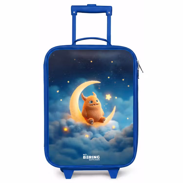 Kids’ Suitcase - Blue - Orange monster on crescent moon — 1