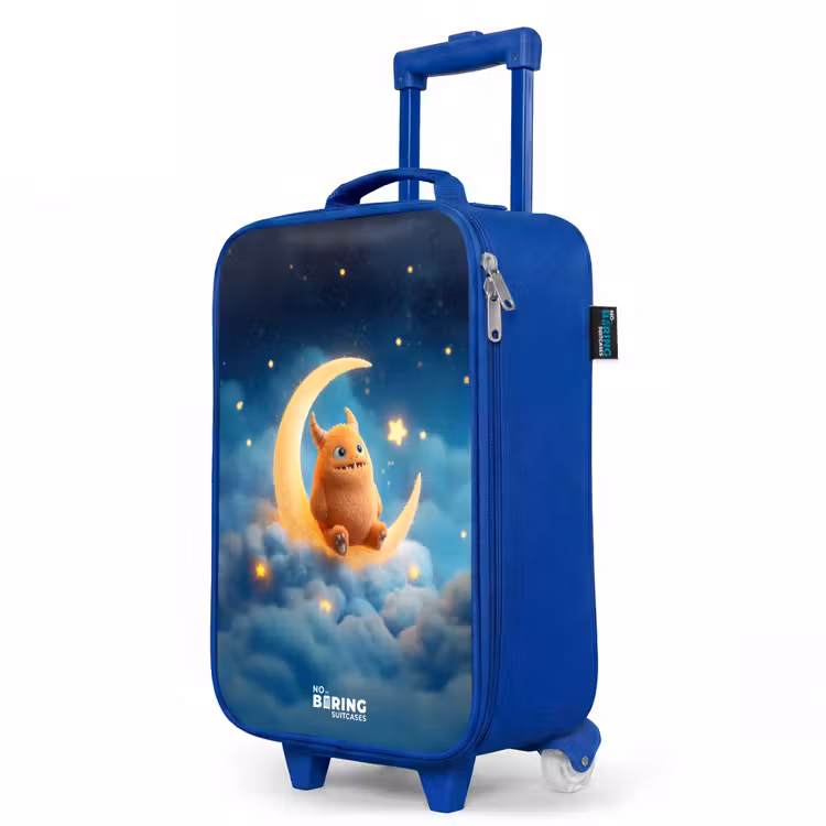 Kids’ Suitcase - Blue - Orange monster on crescent moon — 4
