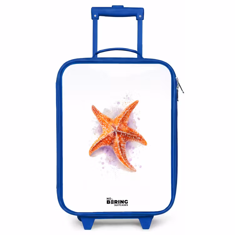 Kids’ Suitcase - Blue - Orange Starfish Illustration — 1