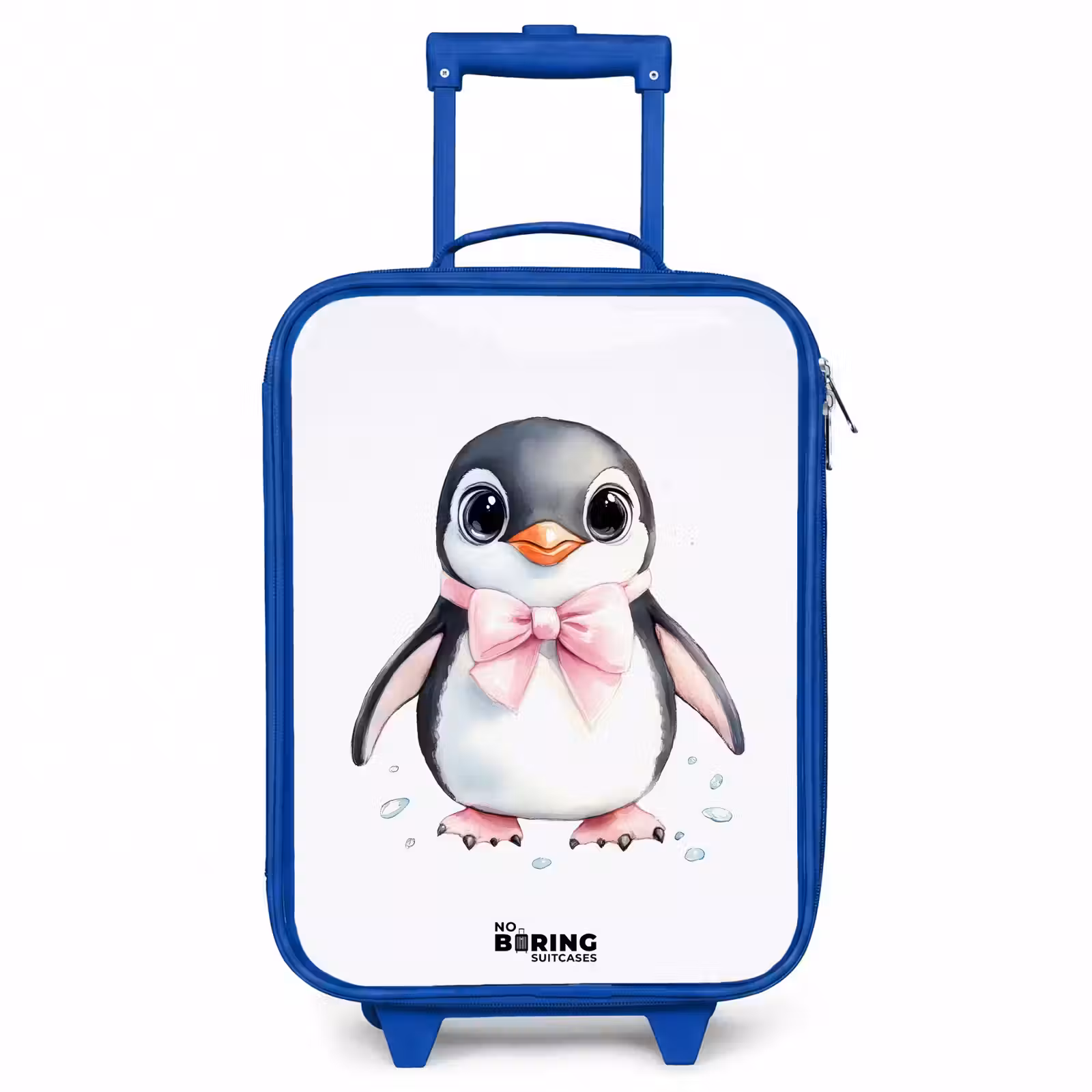 Kids’ Suitcase - Blue - Penguin with pink bow and ice drops — 1