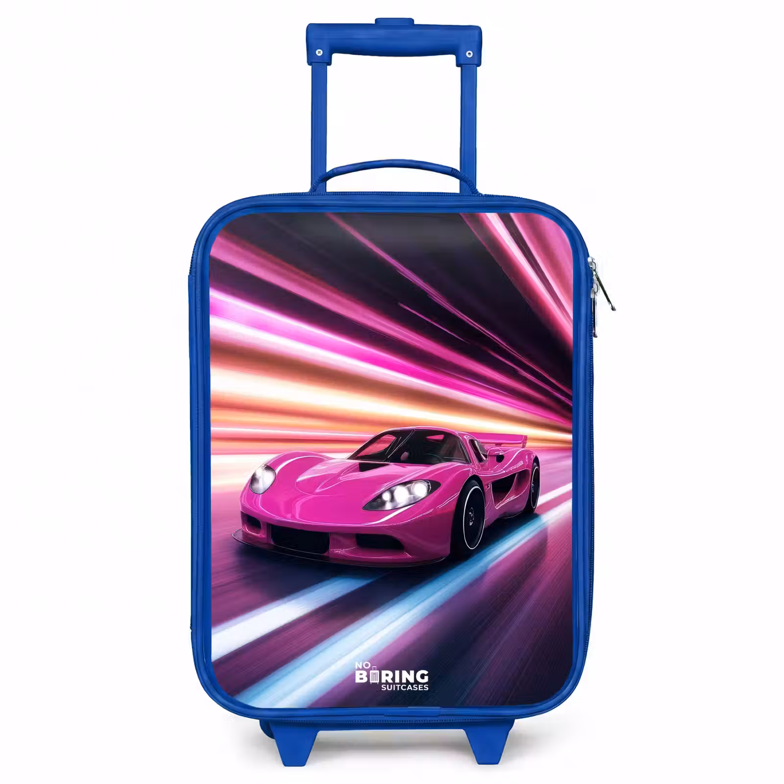 Kids’ Suitcase - Blue - Pink race car flashes through neon light — 1
