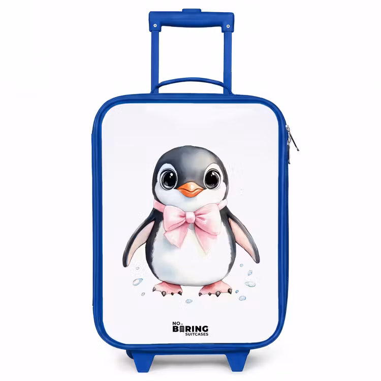 Kids’ Suitcase - Blue - Penguin with pink bow and ice drops — 1