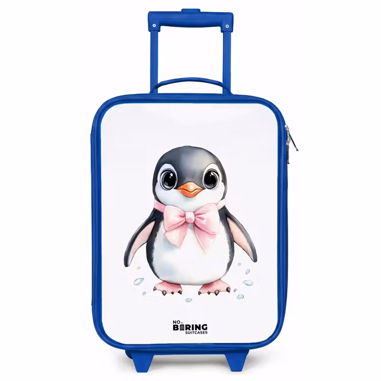 Kids’ Suitcase - Blue - Penguin with pink bow and ice drops — 2