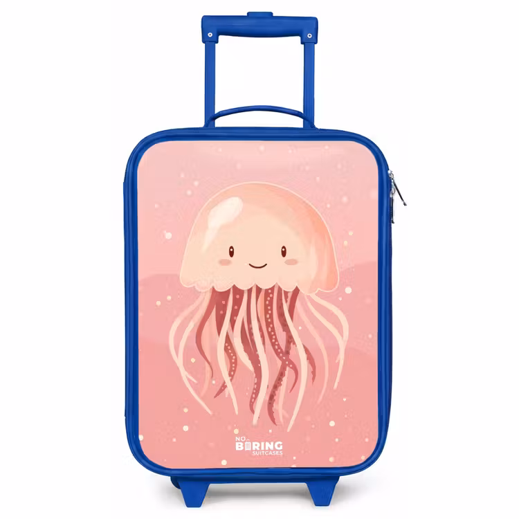 Kids’ Suitcase - Blue - Pink jellyfish with face — 1