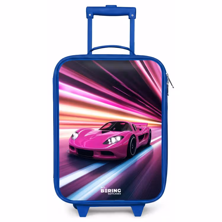 Kids’ Suitcase - Blue - Pink race car flashes through neon light — 2