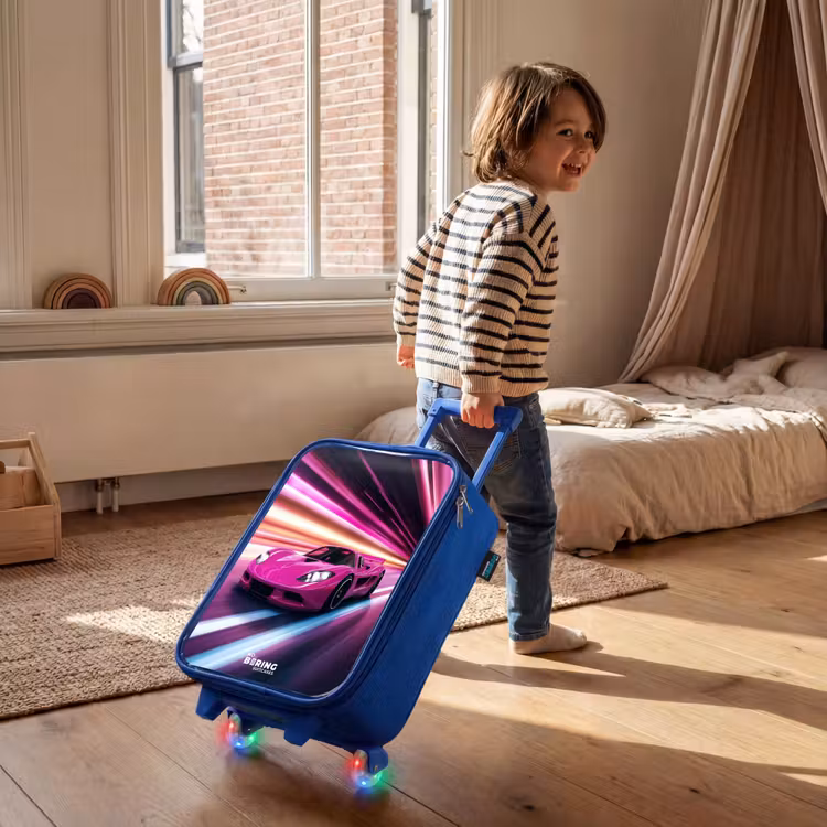 Kids’ Suitcase - Blue - Pink race car flashes through neon light — 5