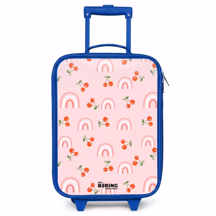 Kids’ Suitcase - Blue - Pink with rainbow and cherry pattern — 1