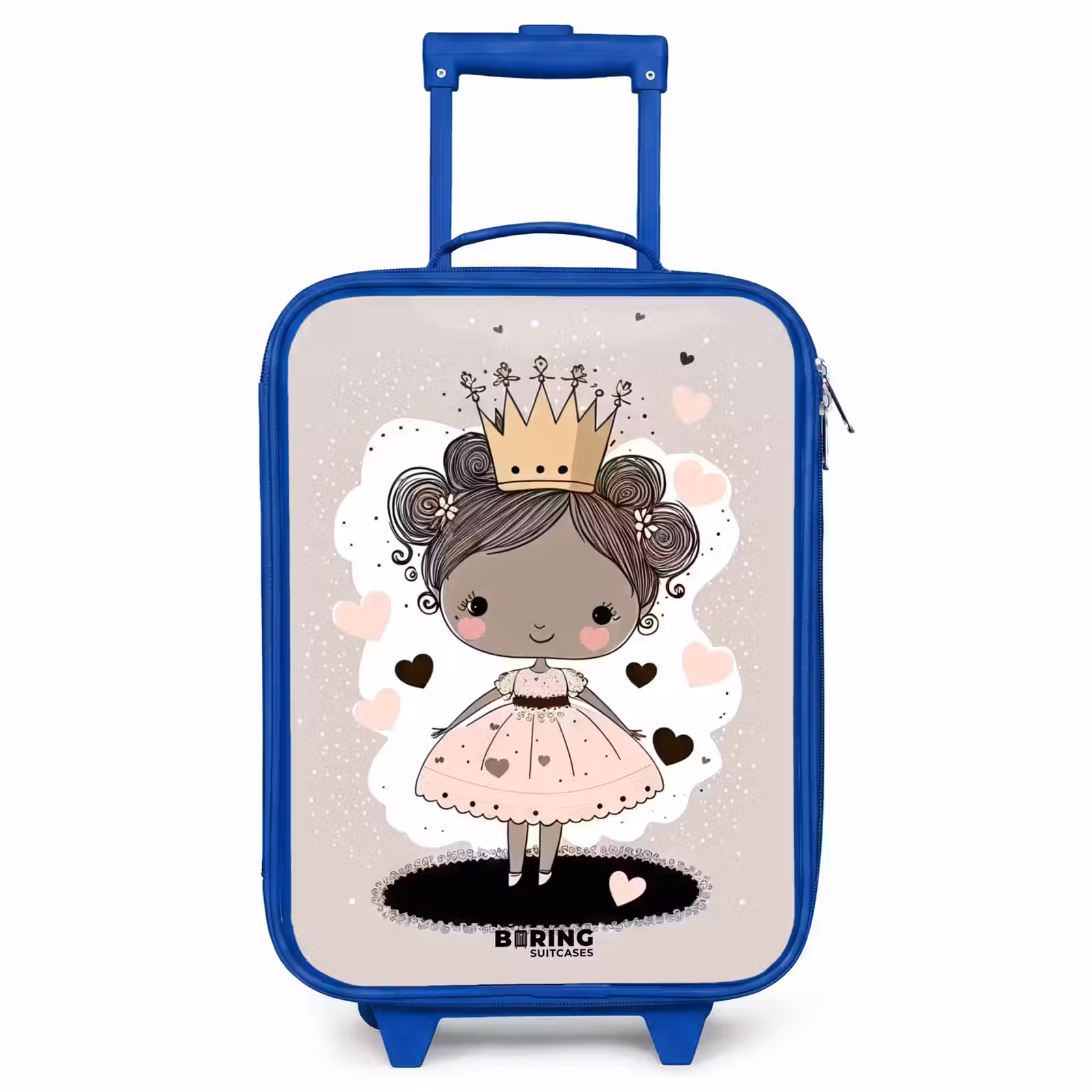 Kids’ Suitcase - Blue - Princess on colored background with pink and black hearts — 1