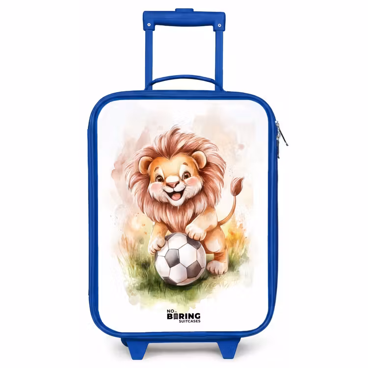 Kids’ Suitcase - Blue - Playful lion with soccer on lawn — 1