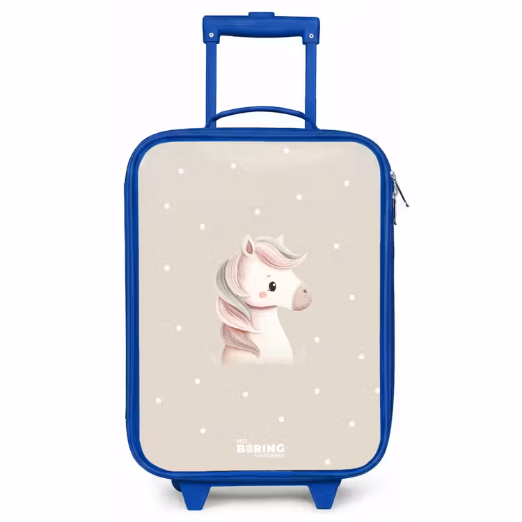 Kids’ Suitcase - Blue - Pony surrounded by dots in beige colors — 1