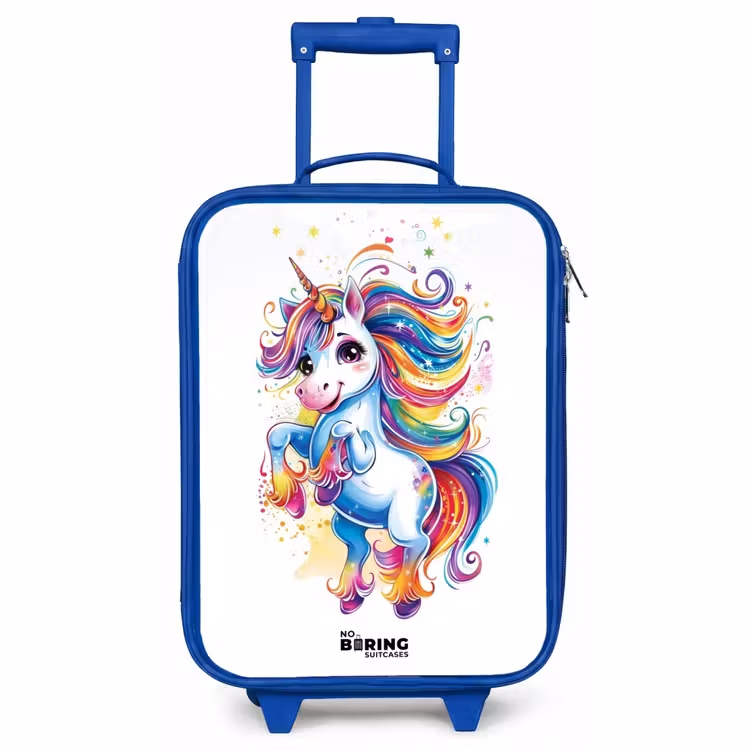 Kids’ Suitcase - Blue - Prancing Unicorn with Rainbow Moons — 1