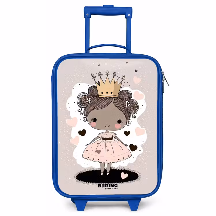 Kids’ Suitcase - Blue - Princess on colored background with pink and black hearts — 1