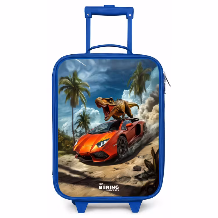 Kids’ Suitcase - Blue - Red sports car with dino races through tropical beach — 1