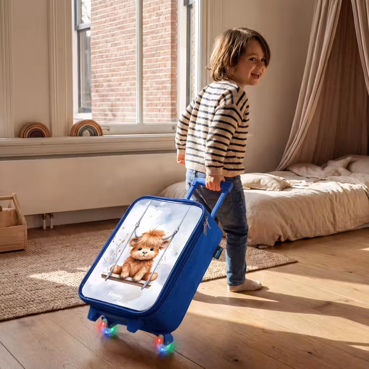 Kids’ Suitcase - Blue - Rocking Scottish highlander calf of watercolor — 5