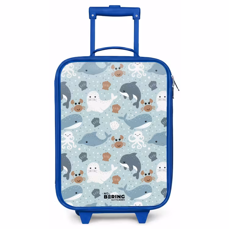 Kids’ Suitcase - Blue - Sea animal pattern with dolphins, seals and crabs — 1