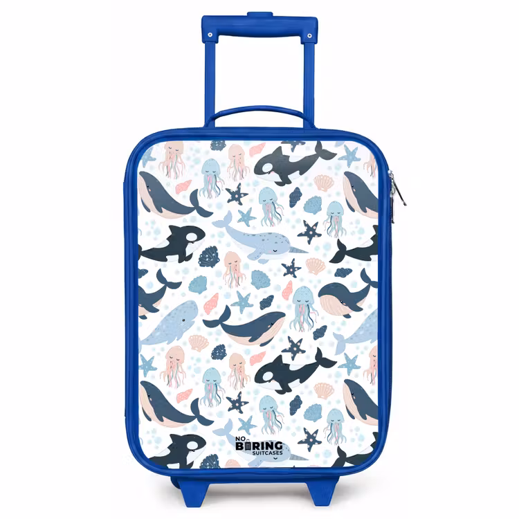 Kids’ Suitcase - Blue - Sea animal pattern with whales, jellyfish and orcas — 1
