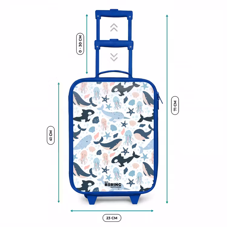 Kids’ Suitcase - Blue - Sea animal pattern with whales, jellyfish and orcas — 8