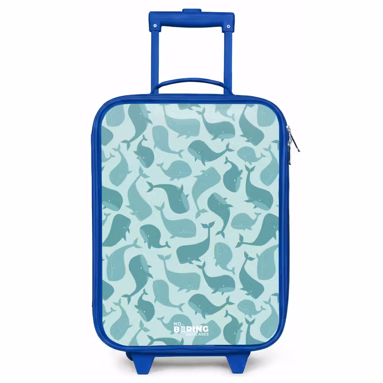 Kids’ Suitcase - Blue - Stylized whales in tonal sea green hues — 1
