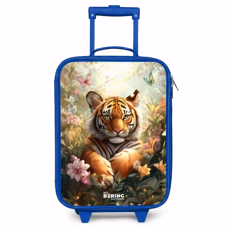 Kids’ Suitcase - Blue - Tiger in field of flowers with butterflies and sunlight — 1
