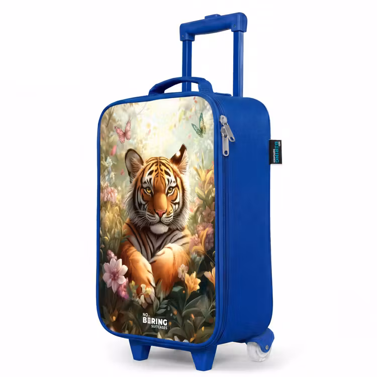 Kids’ Suitcase - Blue - Tiger in field of flowers with butterflies and sunlight — 3
