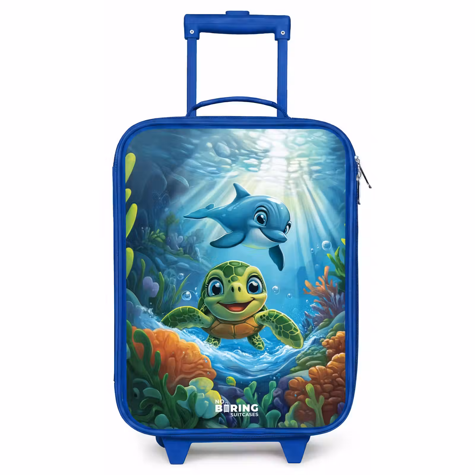 Kids’ Suitcase - Blue - Turtle and dolphin in blue ocean — 1