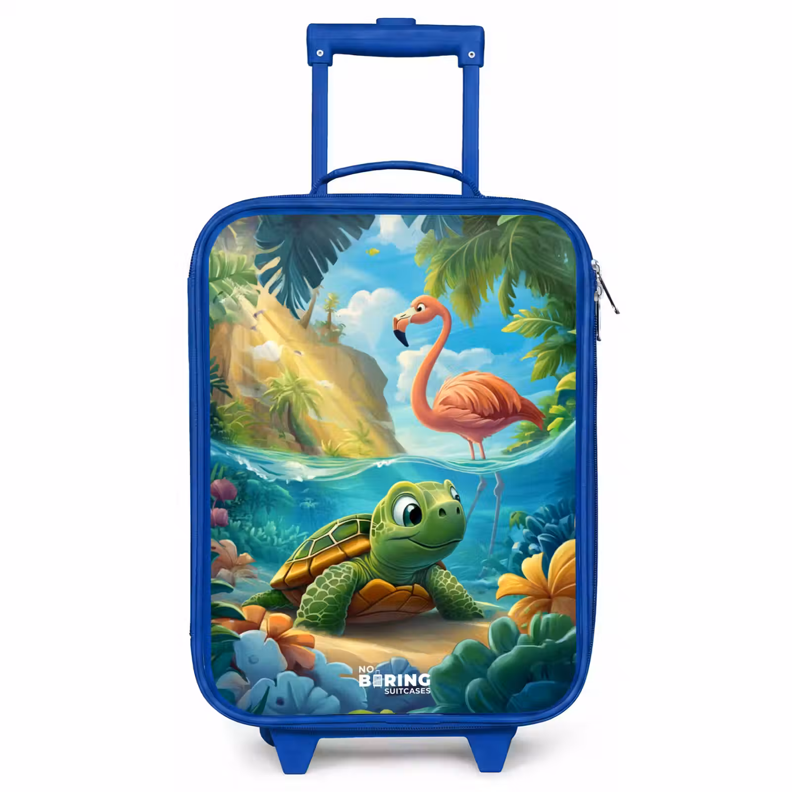 Kids’ Suitcase - Blue - Turtle in tropical water with flamingo — 1