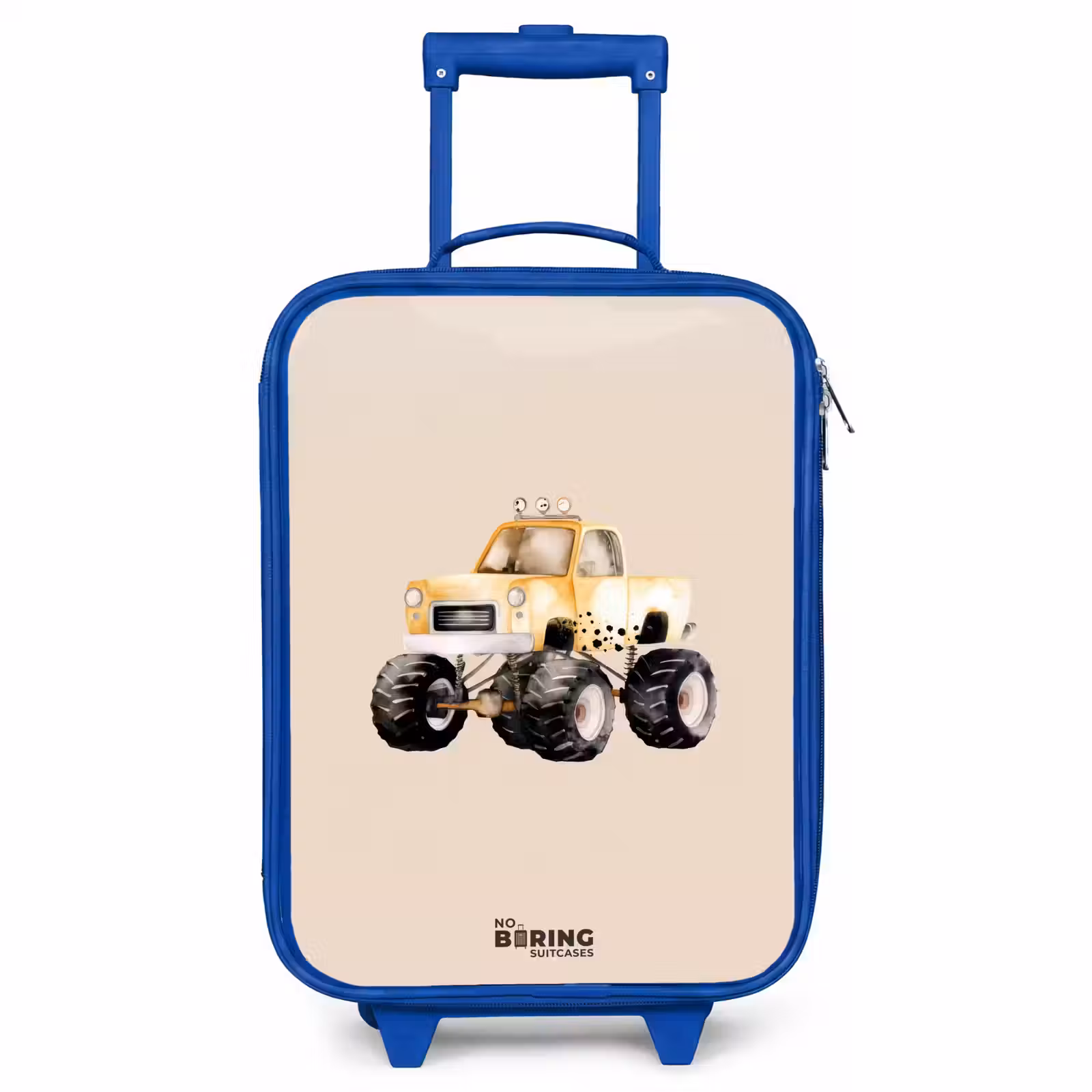 Kids’ Suitcase - Blue - Yellow monster truck on a beige background — 1