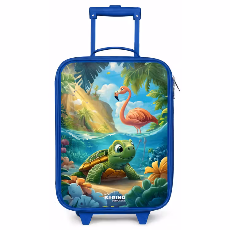 Kids’ Suitcase - Blue - Turtle in tropical water with flamingo — 1