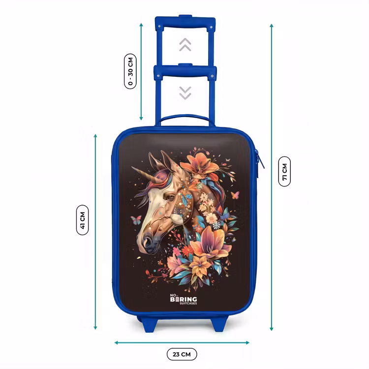 Kids’ Suitcase - Blue - Unicorn and Flowers on Black Background — 8