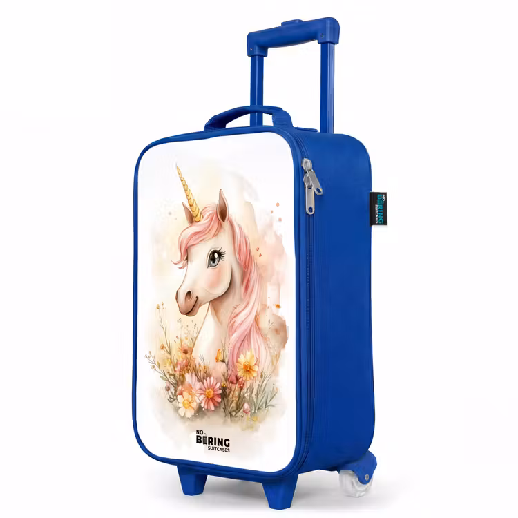 Kids’ Suitcase - Blue - Unicorn with pink mane among pastel flowers — 3